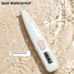 Low noise rechargeable pet shaver showing ceramic and stainless steel blade assembly