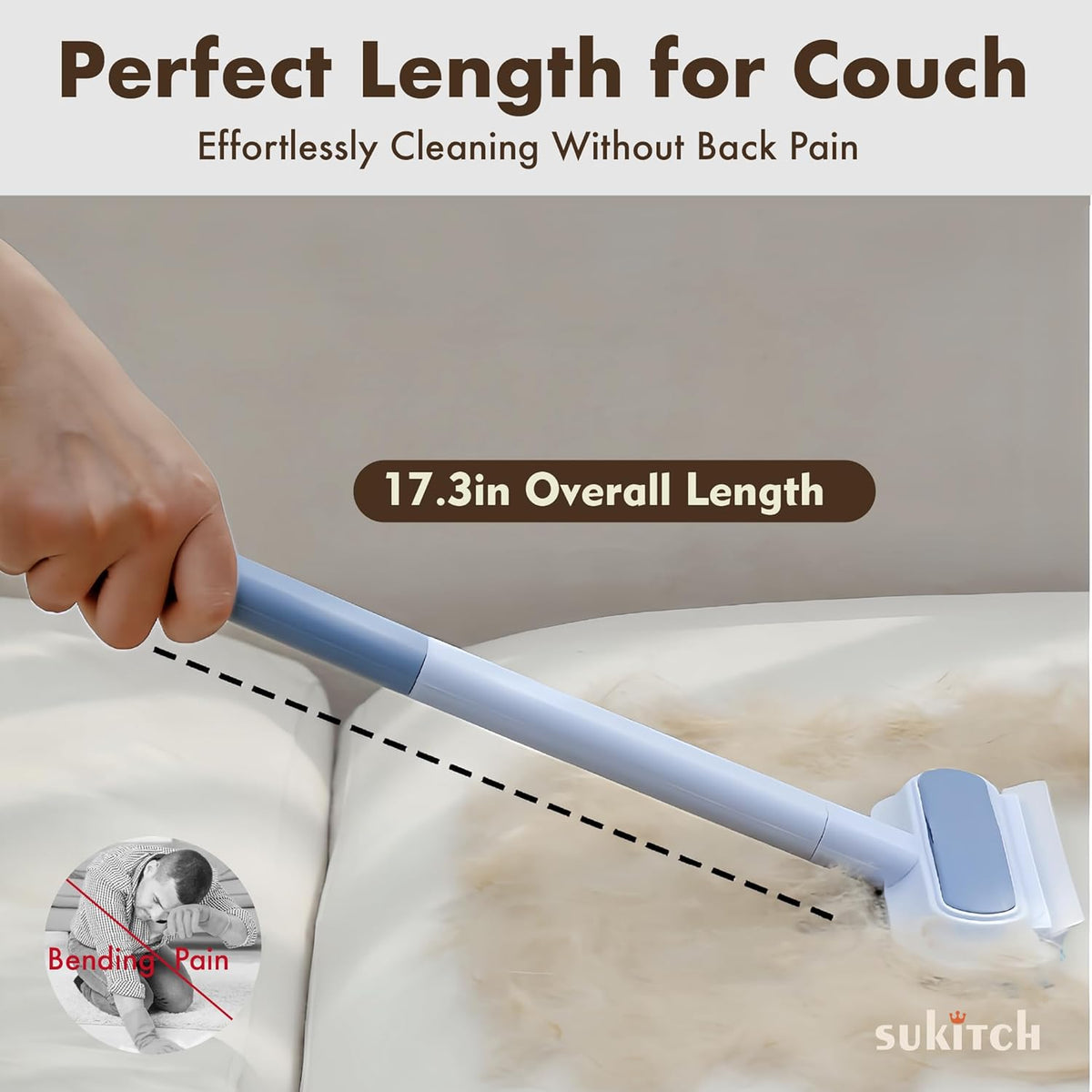 Ergonomic handle of Sukitch pet hair remover