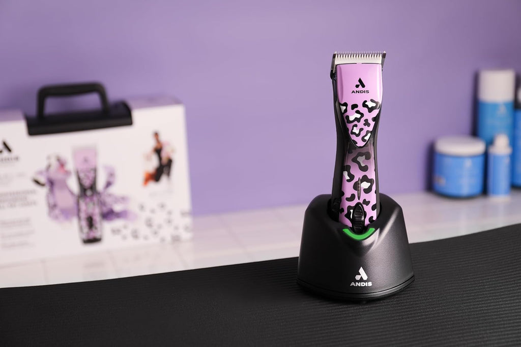 Andis Gabriel Feitosa Edition animal styling clipper highlighting the built in LED charge light.