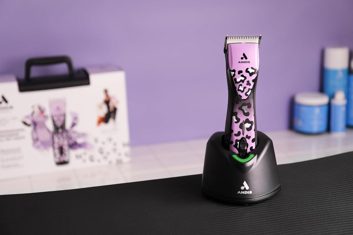 Andis Gabriel Feitosa Edition animal styling clipper highlighting the built in LED charge light.