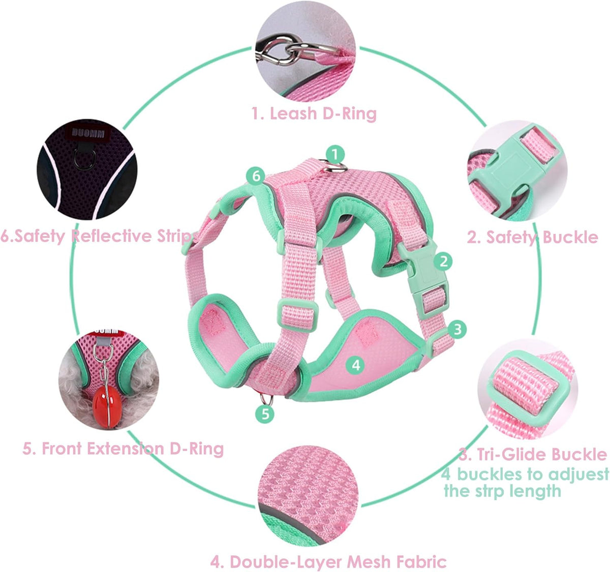 Adjustable straps on the Muejjur reflective small dog walking harness