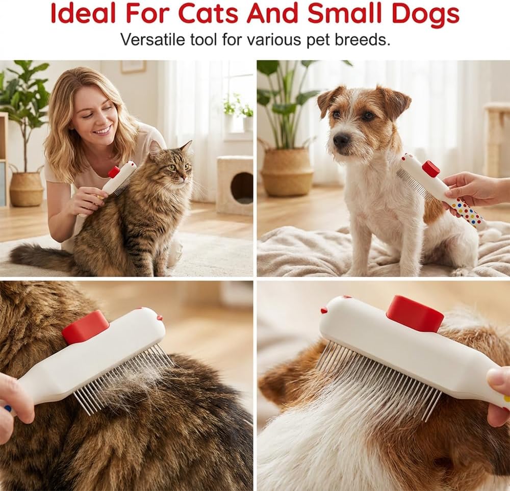 Close up of skin safe grooming pins on the authentic imported pet comb