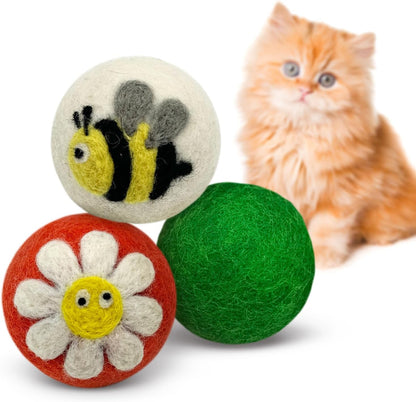 Hustle & Blush Love Ewe Felted Cat Toys 3 Pack - 2 Inch Fish & Bird Hand Made Cute & Fun Design Kitten Wool Felt Balls for Indoor Play & Exercise - 100% New Zealand Handmade Felted Balls - Image 11