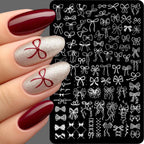 Jaliya Kawaii Bow Nail Stamping Plate front view showing various intricate ribbon designs.