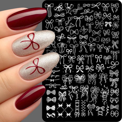 Jaliya Kawaii Bow Nail Stamping Plate front view showing various intricate ribbon designs.