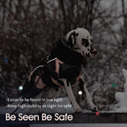 Rear view of dog coat showing reflective strip and leash hole