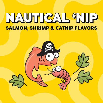 Seafood and catnip flavored cat treats dual texture detail