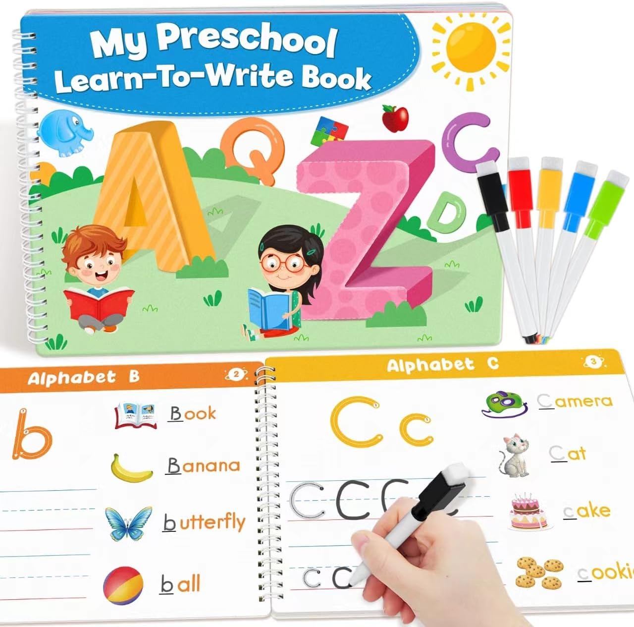 Auchq preschool learning activities educational workbook front cover view showcasing colorful illustrations.