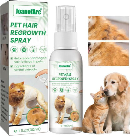 JoanofArc pet fur care spray front view bottle for dog hair fall treatment.