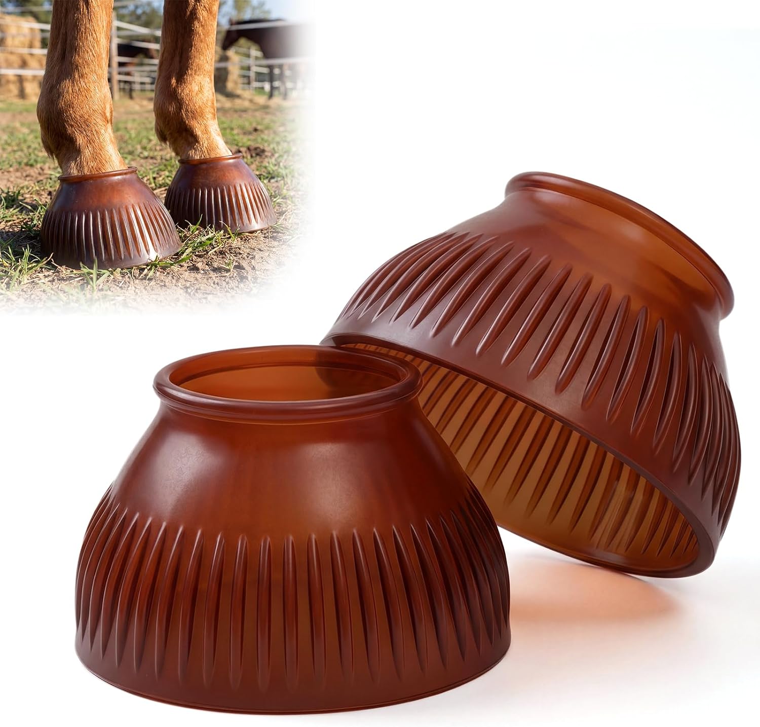 Packaging view of Abbylike horse bell boots for turnout safety.