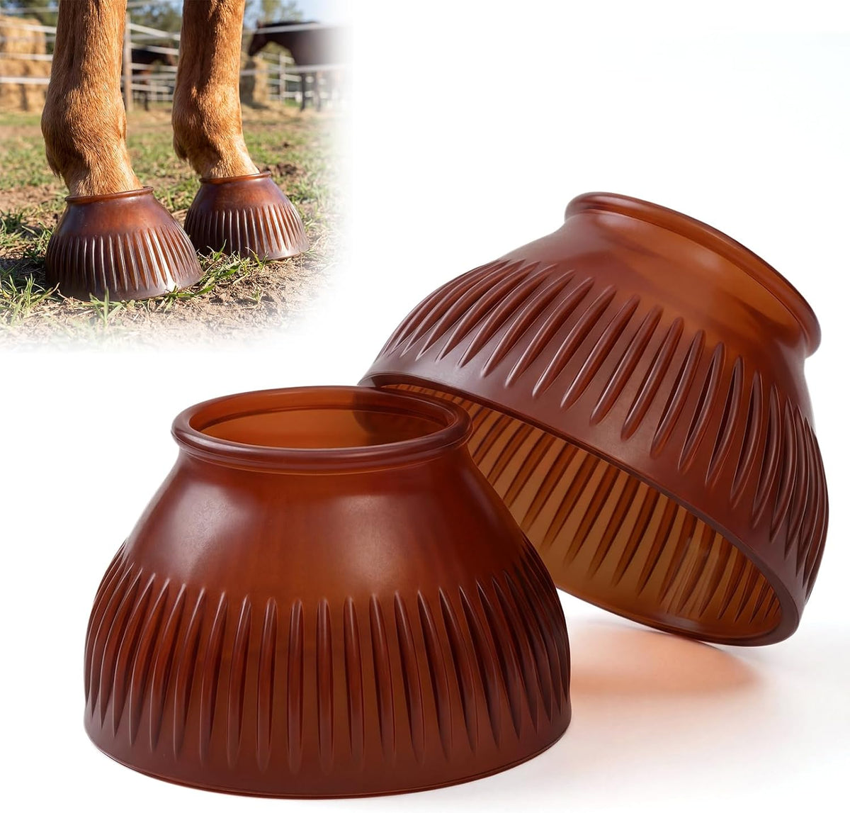 Packaging view of Abbylike horse bell boots for turnout safety.