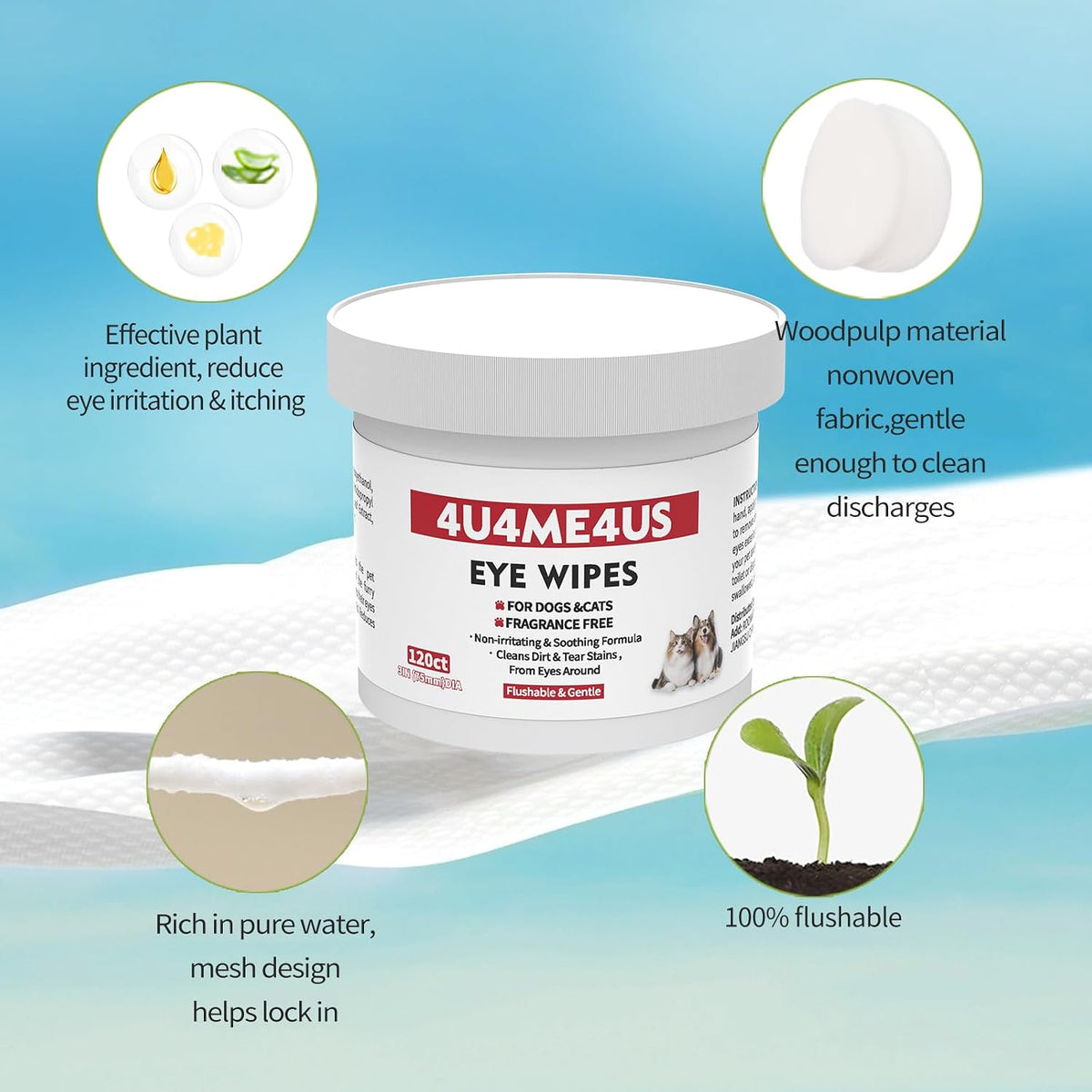 Texture detail of the 4U4ME4US three inch biodegradable non woven pet eye cleaning pad