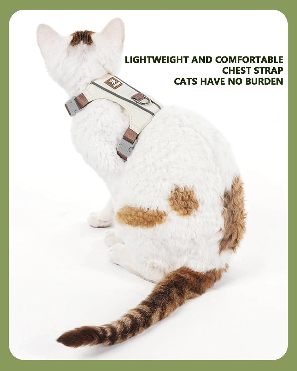 Beige escape proof vest harness for small cats highlighting the central metallic leash ring.
