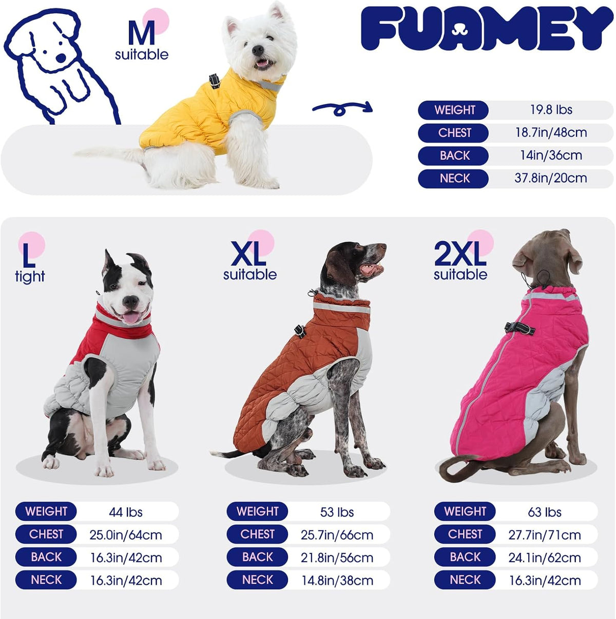 Adjustable neck collar detail on Fuamey winter dog jacket
