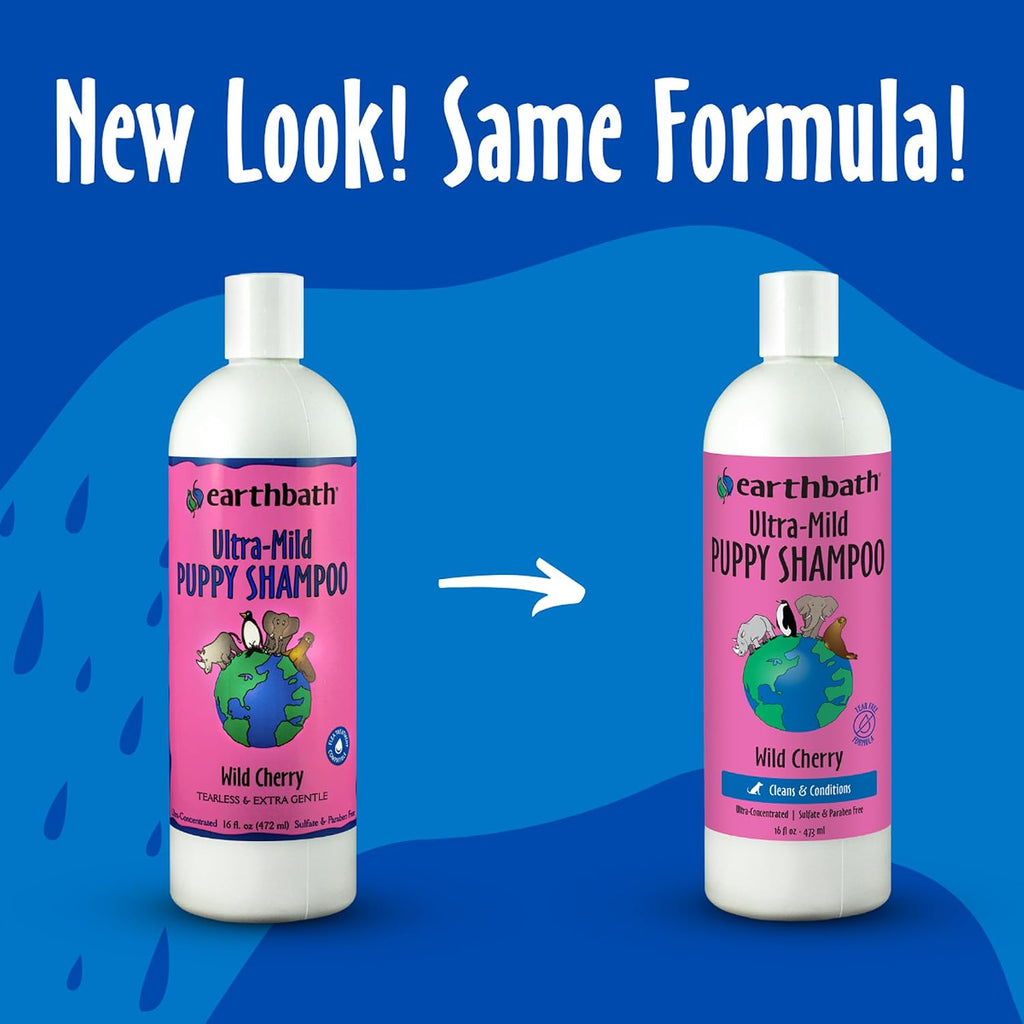 Earthbath puppy shampoo branding and 16 fluid ounce label