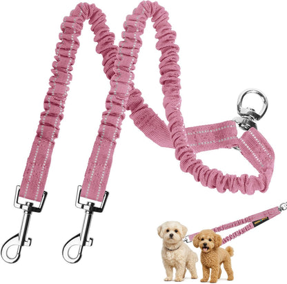 MingXpets pink dog leash for 2 dogs front view