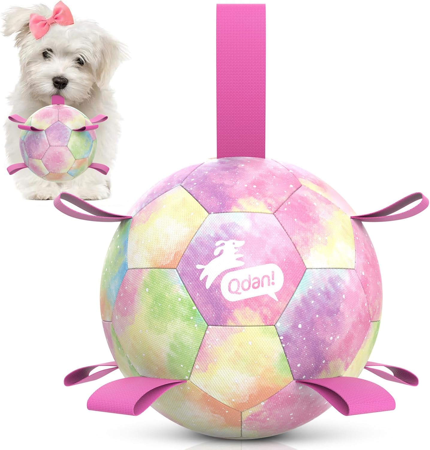 Qdan dog soccer ball with straps front view