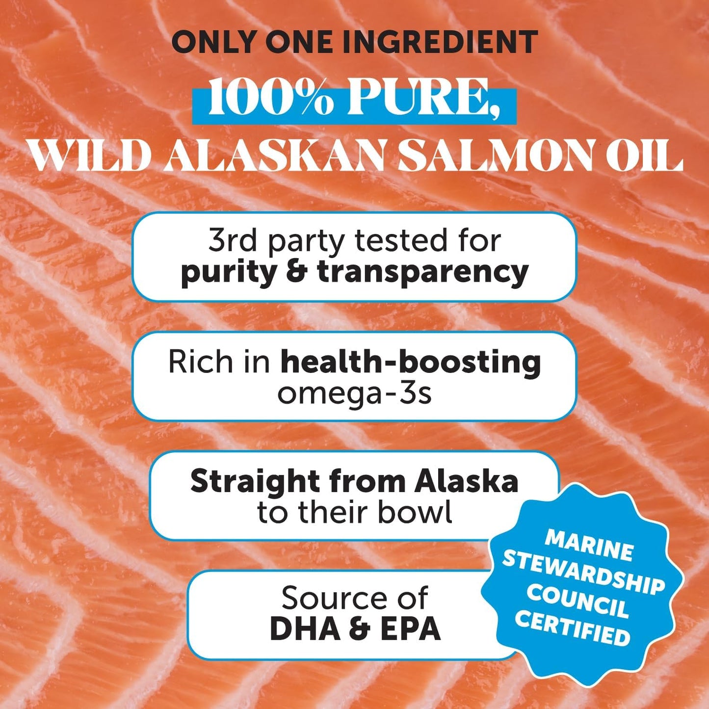 Wild caught sockeye salmon oil for pet skin coat and joint health support
