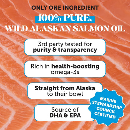 Wild caught sockeye salmon oil for pet skin coat and joint health support