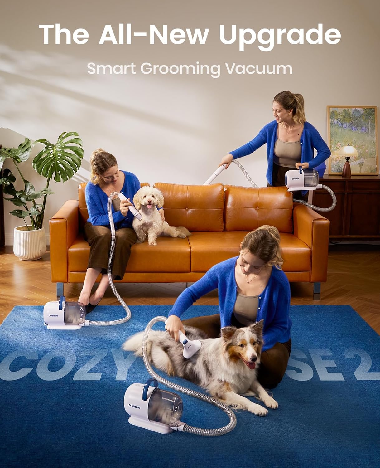 Oneisall pet hair vacuum Cozy SE 2 canister with blue handle and flexible hose