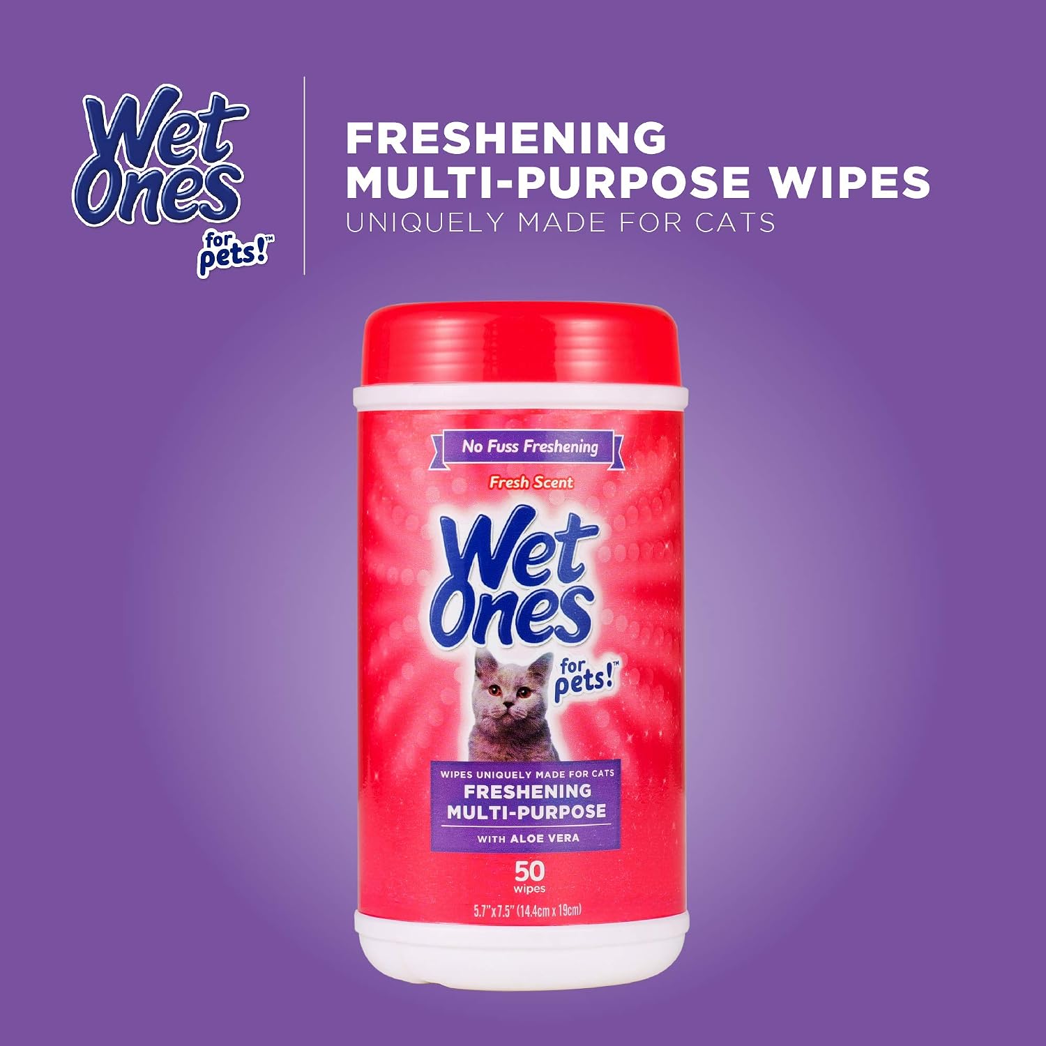 Close up view of Wet Ones cat freshening wipes packaging
