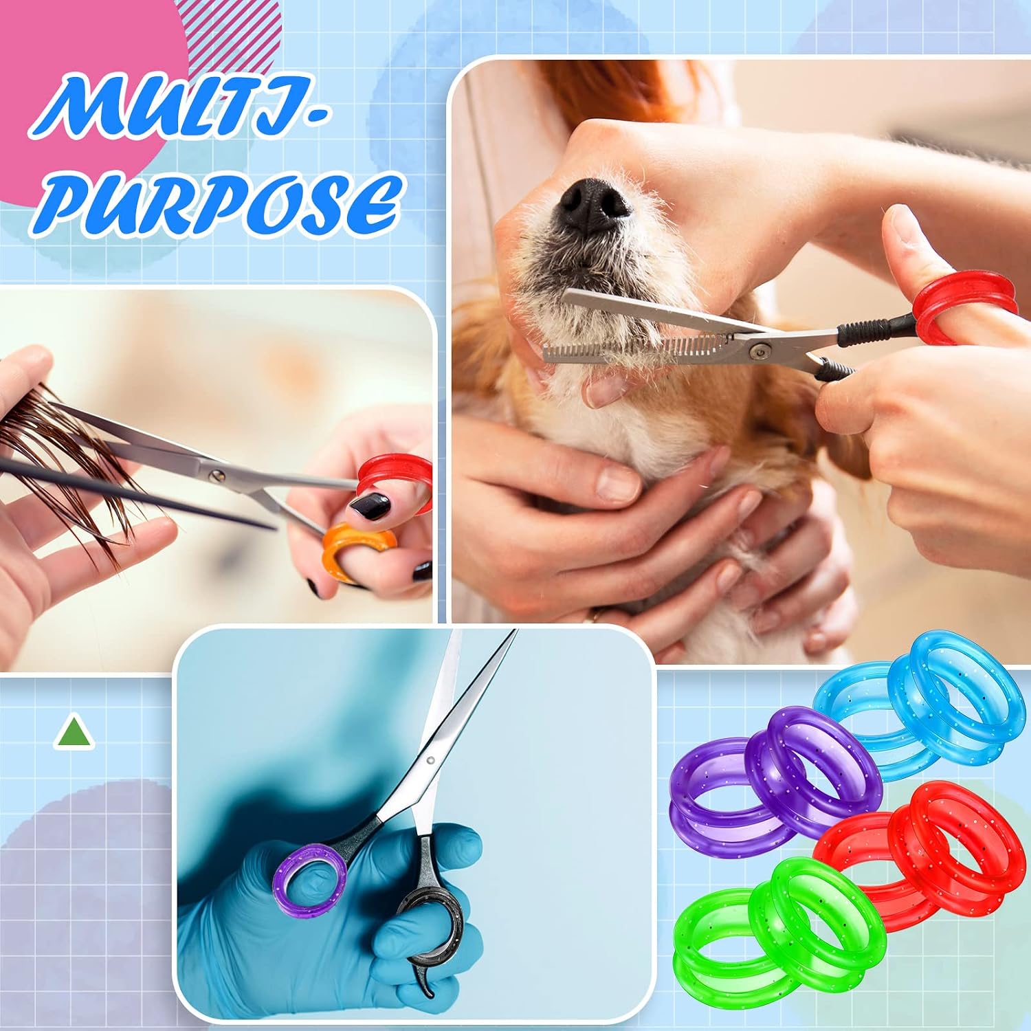 Comfortable silicone cushion rings for hairdressing shears to prevent finger calluses