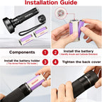 Vansky heavy duty UV flashlight showing the battery compartment area for six AA batteries.