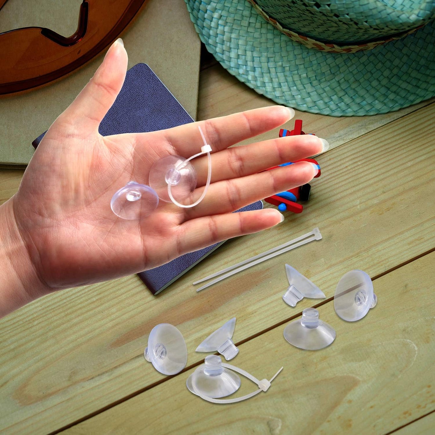 FEBSNOW heavy duty aquarium suction cups pack highlighting the top hook hole dimension.