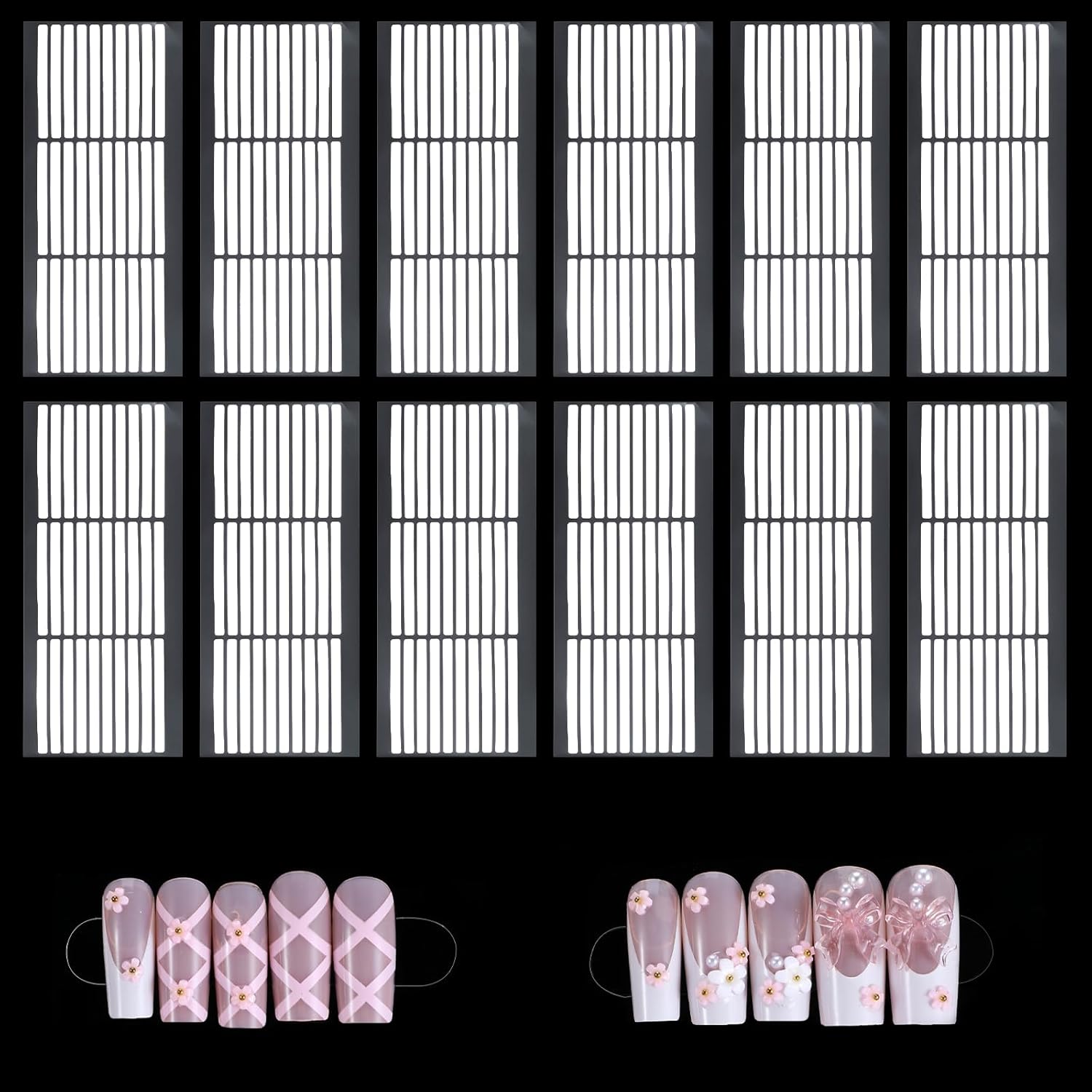 CIATBYYJ double sided tape for nails sheet front view showing clear pre cut adhesive strips