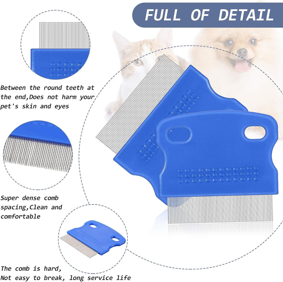 Multi colored plastic handles of Patelai flea and tear stain combs