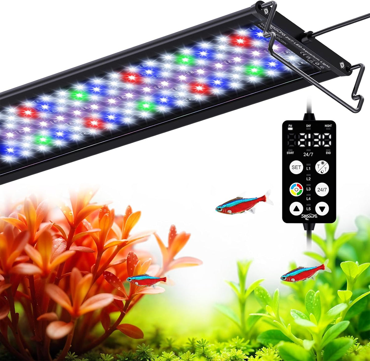 Seaoura 24/7 LED aquarium light front view for planted tanks