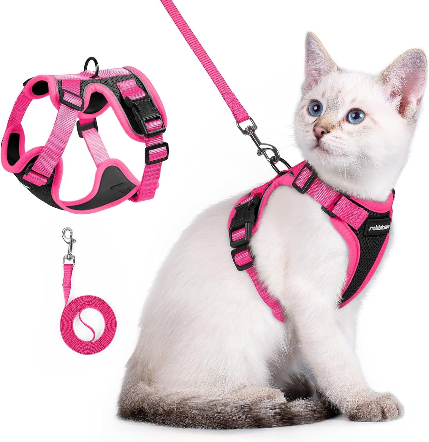 rabbitgoo Cat Harness and Leash Set, Escape Proof Soft Adjustable Vest Harnesses for Outdoor Walking, Easy Control Breathable Kitten Jacket with Reflective Strips, Pink & Purple, X-Small - Image 13