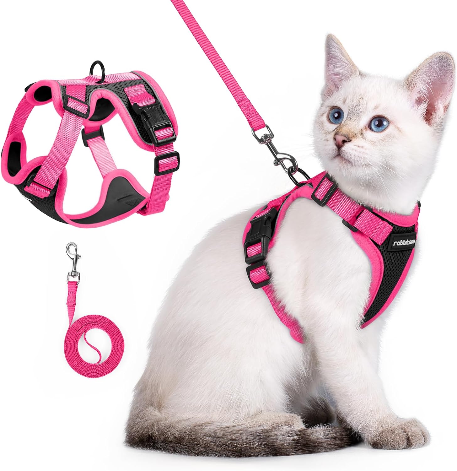 rabbitgoo Cat Harness and Leash Set, Escape Proof Soft Adjustable Vest Harnesses for Outdoor Walking, Easy Control Breathable Kitten Jacket with Reflective Strips, Pink & Purple, X-Small - Image 13