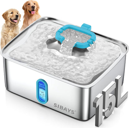 SIBAYS 4Gal/15L Dog Water Fountain for Large Dogs, Stainless Steel Large Pet Water Fountain, Ultra Quiet Automatic Dog Water Bowl Dispenser with Water Level Window and LED Light(FS78, Silver-Grey) - Image 10