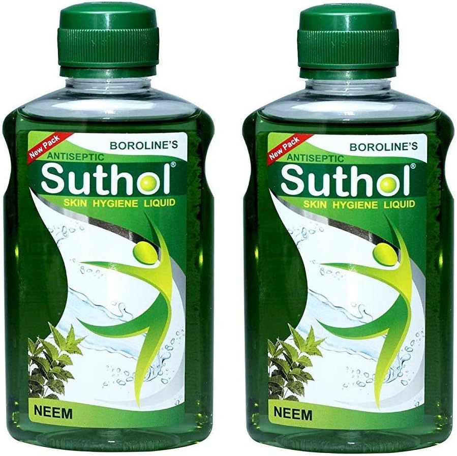 Boroline Suthol Antiseptic Neem Skin Hygiene Liquid 2 Pack front view for rash relief.