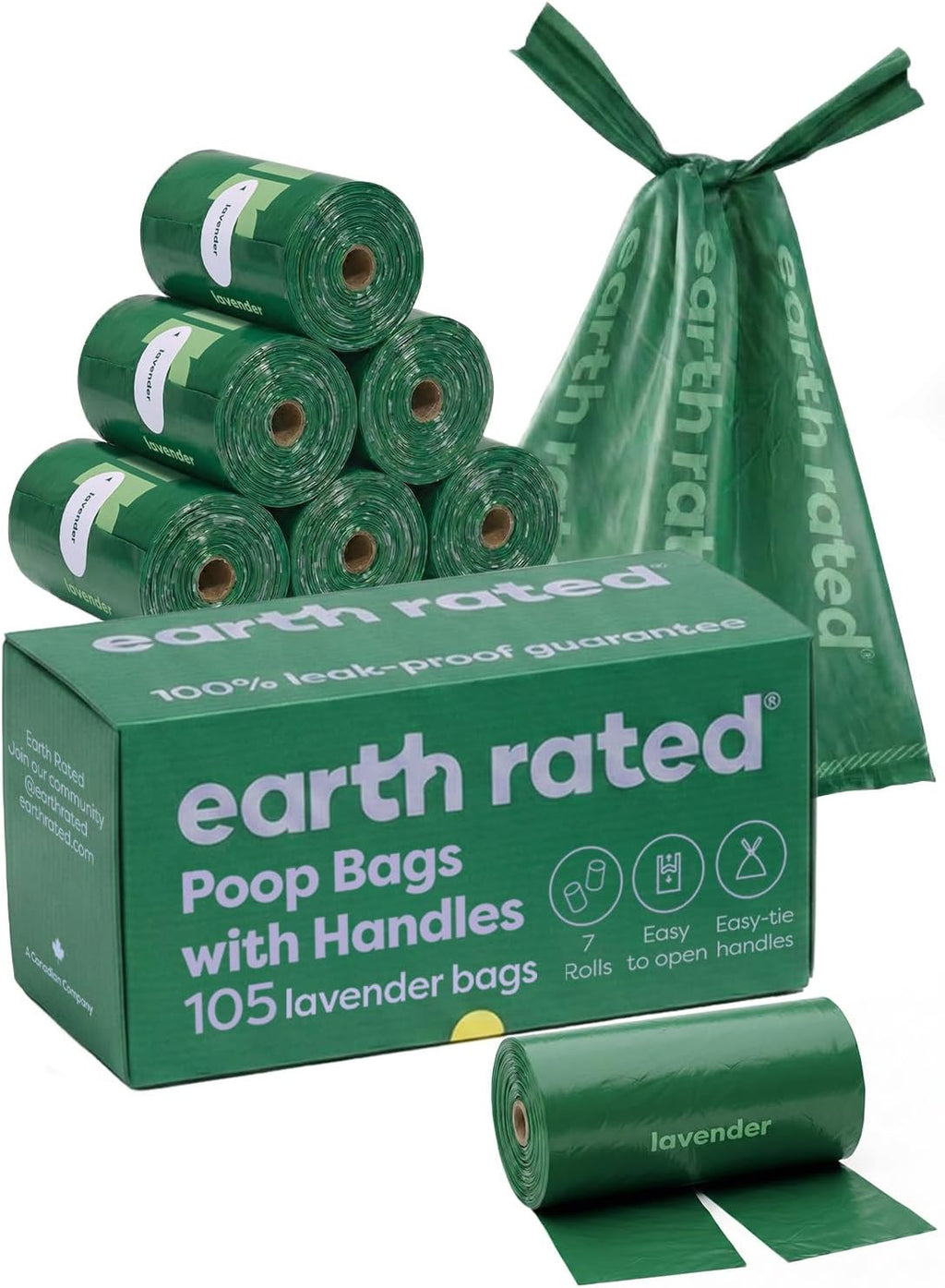 USA imported authentic Earth Rated doggy waste bags packaging details.