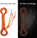 Reflective detail of orange nylon cat leash in low light