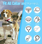 Pet safety connector being attached to a heavy duty dog training harness for outdoor walks.
