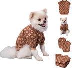 Premium designer inspired monogram dog sweater laid flat display