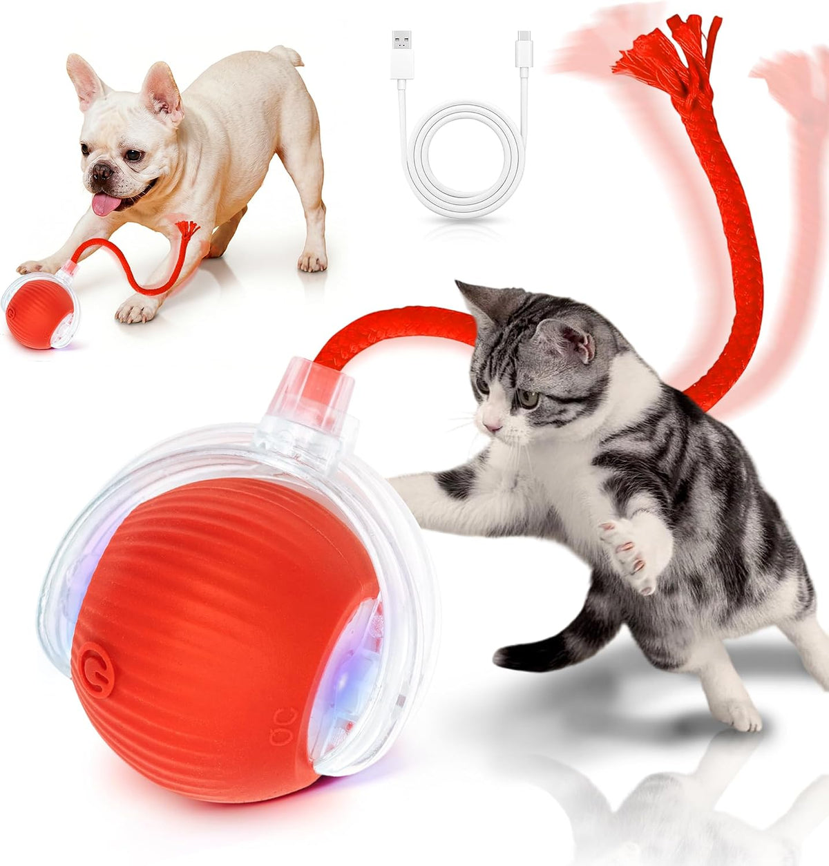 Maxtooa interactive smart cat toy ball front view red