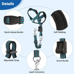 BARKLESS No Pull Dog Head Collar for Gentle Training Walking, Soft Padded Head Halter with Collar Safety Clip, Comfortable Fit Muzzle Leash with Reflective Strap for Medium Large Dog (Blue, L) - Image 9