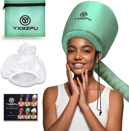 ZJING hooded bonnet hair dryer attachment front view highlighting green soft diffuser cap