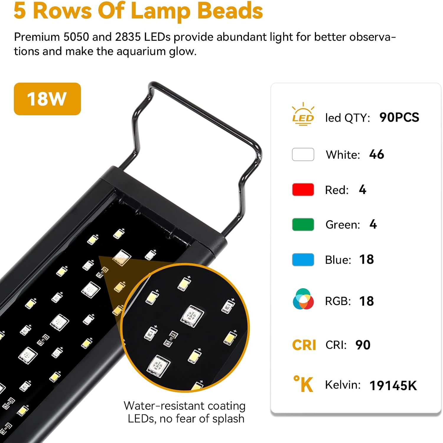 Close up of Hygger aquarium LED lamp beads