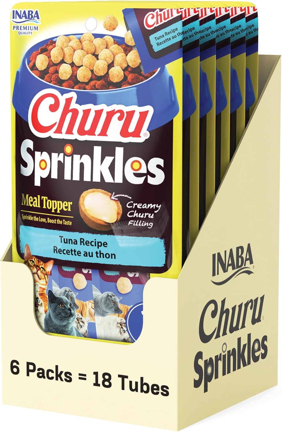 INABA Churu Sprinkles for Cat, Soft & Chewy Churu Filled, Baked Chicken Cat Treat Meal Topper with Vitamin E and Green Tea Extract, 1.05 oz. per Pack, 18 Packs Total, Tuna and Salmon Recipe - Image 9