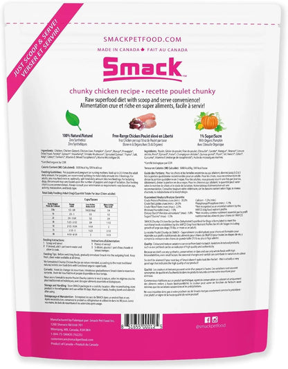 Close up of Smack organic raw dehydrated dog food packaging details