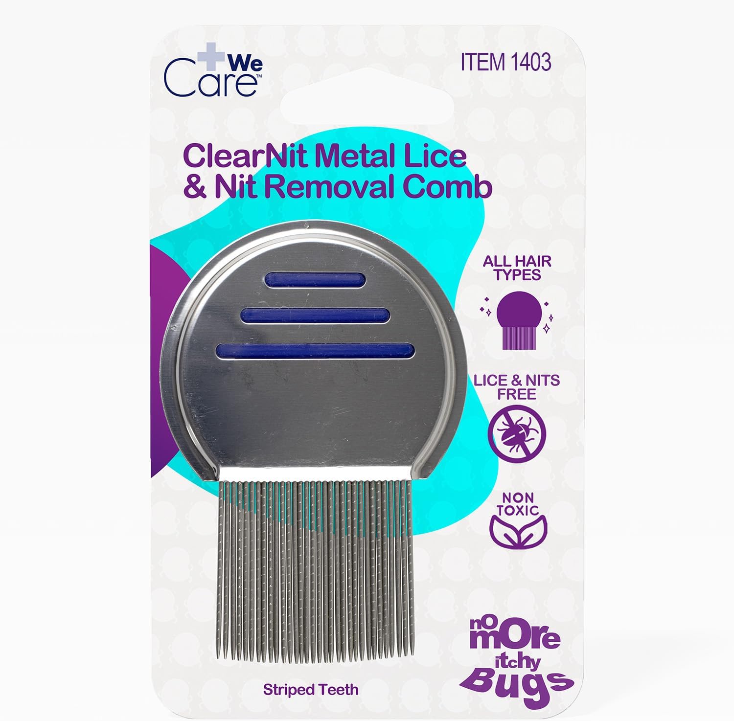 Dynarex WeCare ClearNit Lice Removal Comb front view stainless steel teeth