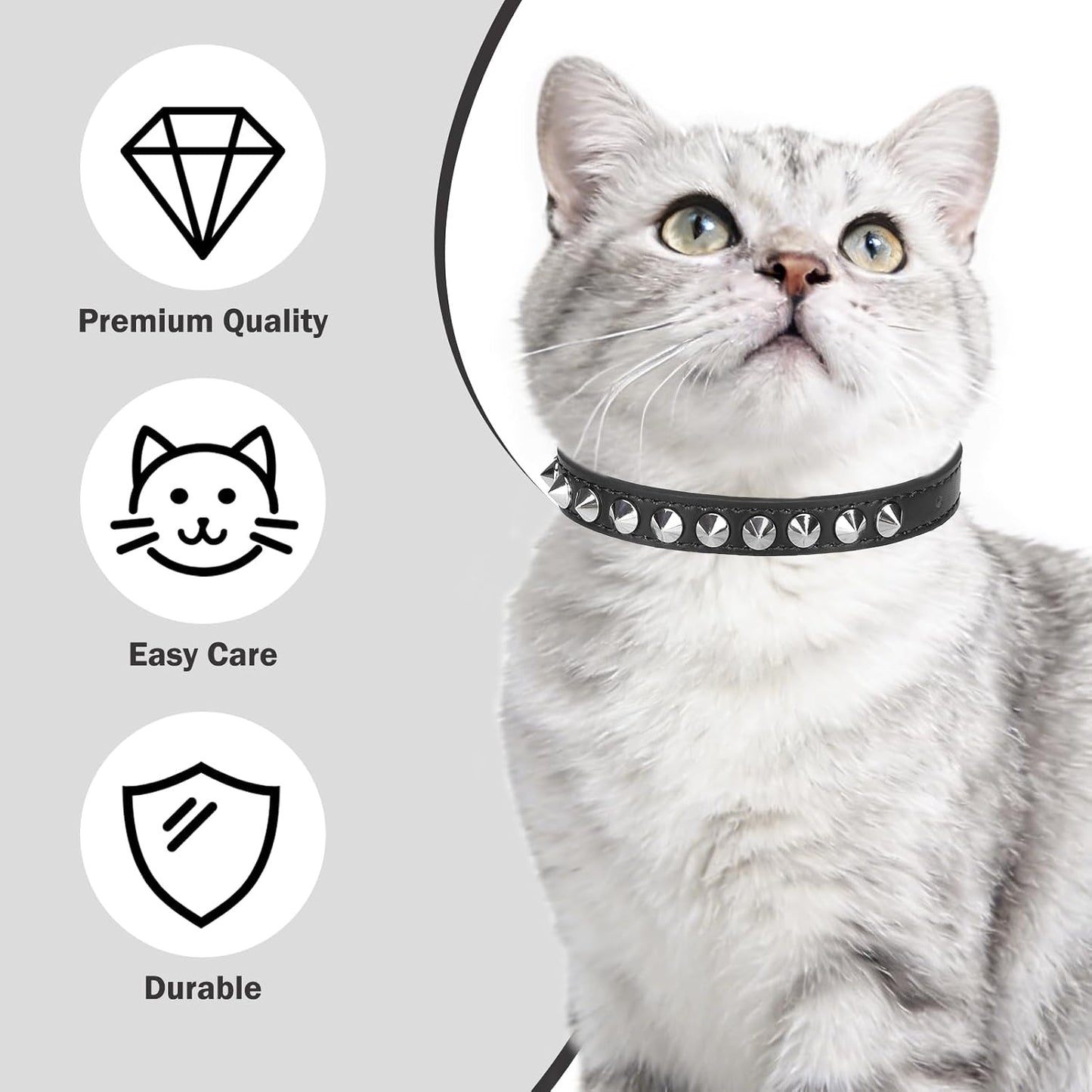 Black genuine leather kitty collar by Dillybud with breakaway safety features