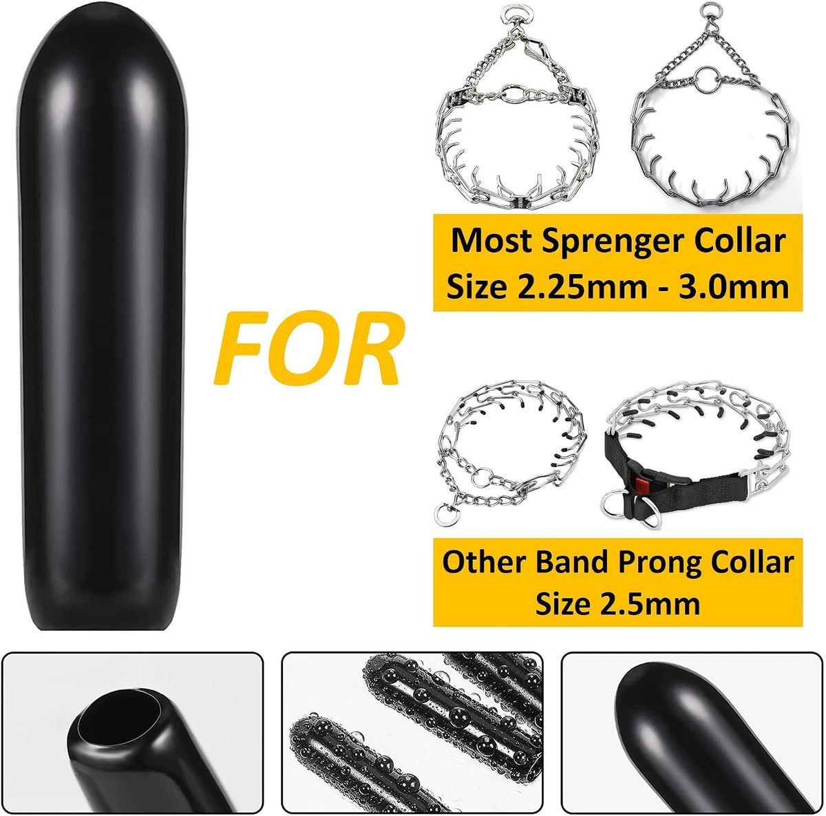 Close up view of durable rubber protective caps designed for dog pinch training collars.
