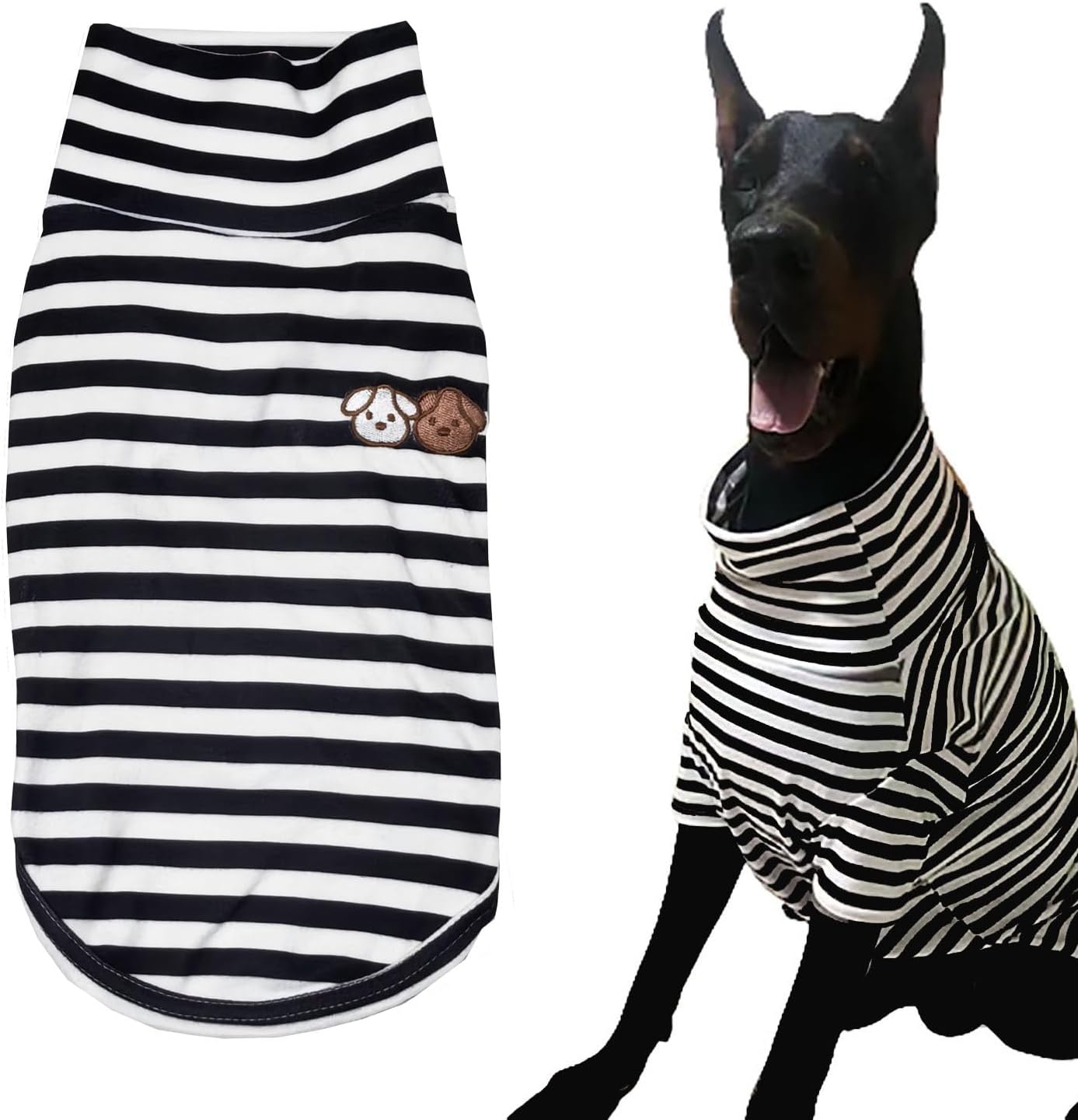 Turtleneck Dog Shirt Cute Doggie Embroidery Super Soft Dog Sweatshirt Stretchy Striped Puppy Pullover for Cats Small Medium Large Dogs (X-Large, Brown Striped) - Image 12