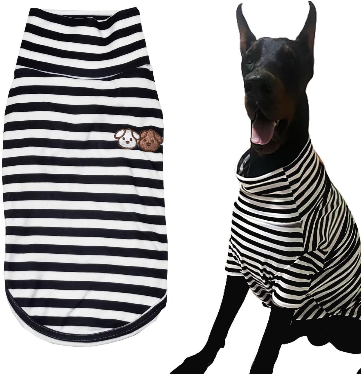 Turtleneck Dog Shirt Cute Doggie Embroidery Super Soft Dog Sweatshirt Stretchy Striped Puppy Pullover for Cats Small Medium Large Dogs (X-Large, Brown Striped) - Image 12